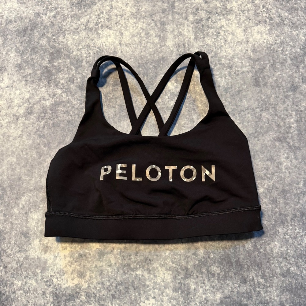Lululemon Peloton Black Sports Bra Metallic Logo Crisscross Back Women's 2 XS